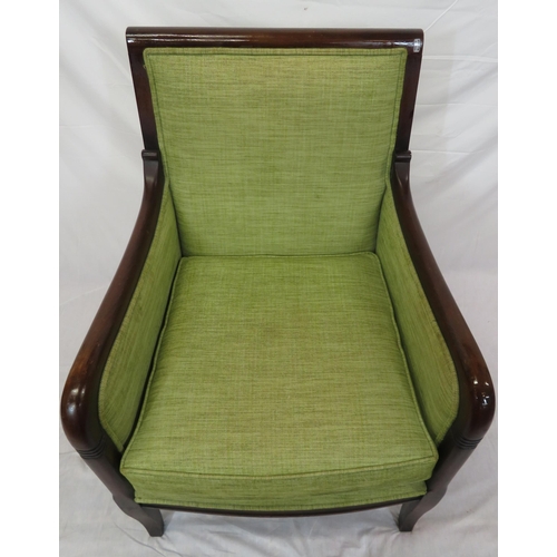 363 - Edwardian style mahogany framed armchair with upholstered back, seat & cushions, on square shaped le... 