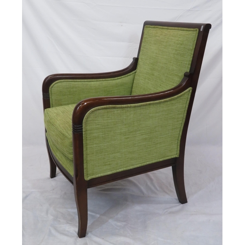 363 - Edwardian style mahogany framed armchair with upholstered back, seat & cushions, on square shaped le... 