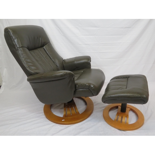 364 - Leather upholstered office reclining armchair with stool