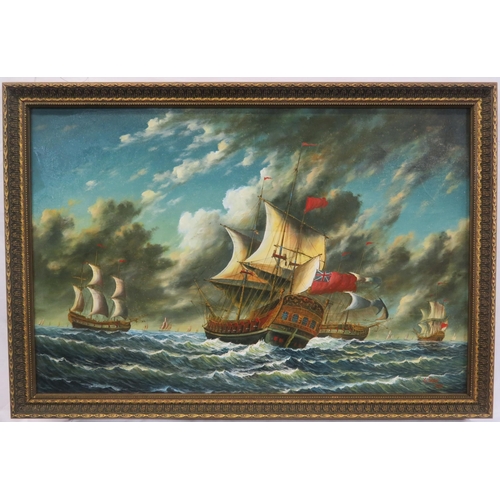 4 - Webb 'Battle ship scene' oil on canvas 57x87cm signed