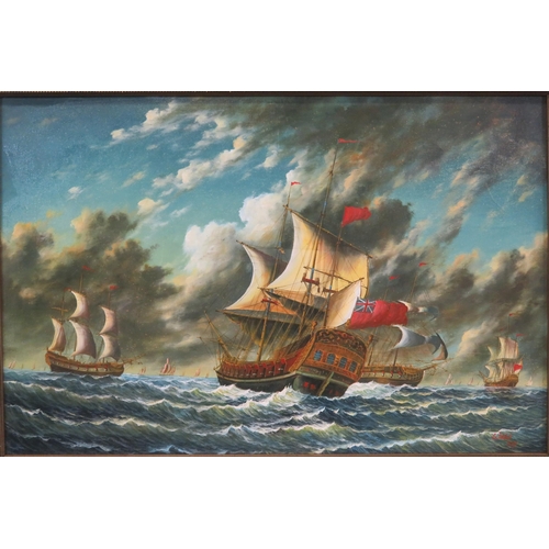 4 - Webb 'Battle ship scene' oil on canvas 57x87cm signed