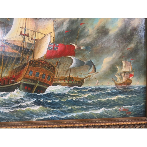 4 - Webb 'Battle ship scene' oil on canvas 57x87cm signed