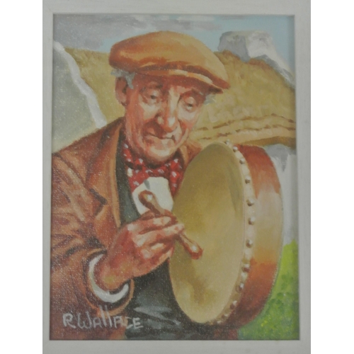 46 - Roy Wallace 'The bodhran player' oil on board 19x14cm signed