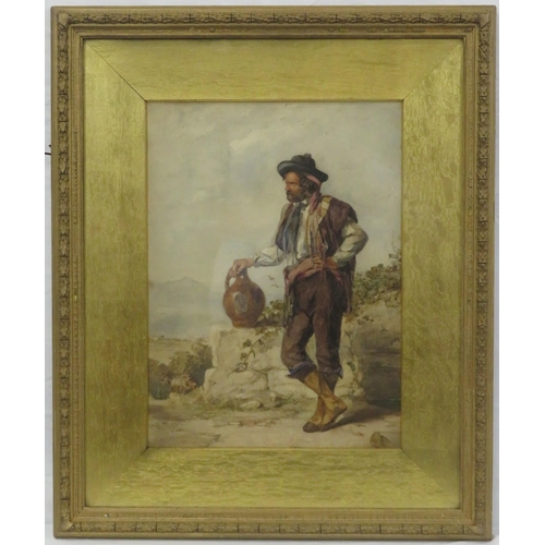 52 - Italian school 'Figure with urn' watercolour 43x31cm signed indistinctly