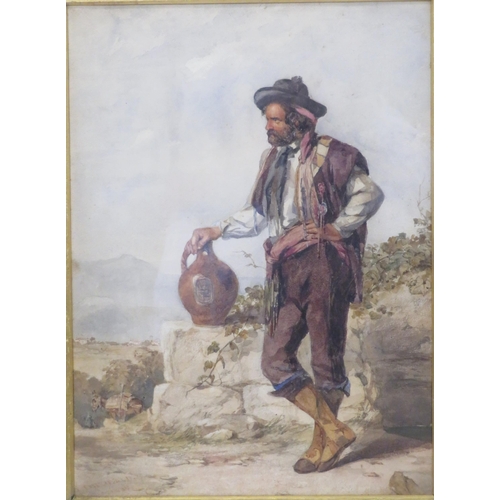 52 - Italian school 'Figure with urn' watercolour 43x31cm signed indistinctly