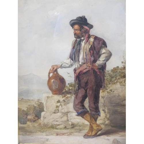 52 - Italian school 'Figure with urn' watercolour 43x31cm signed indistinctly