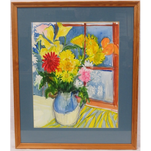 53 - Liz Talbot-Hall 'Flowers in a pottery jug' watercolour with charcoal 49x39cm initialled, inscribed v... 