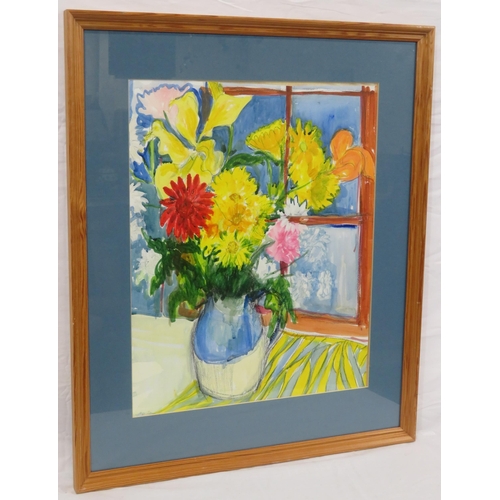 53 - Liz Talbot-Hall 'Flowers in a pottery jug' watercolour with charcoal 49x39cm initialled, inscribed v... 