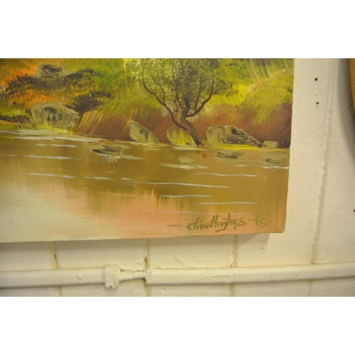 56 - Clive Hughes 'Riverscape' oil on canvas 40x66cm signed