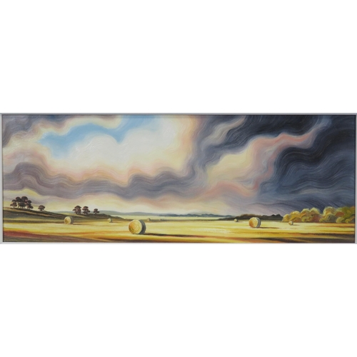 60 - English school 'Country harvest' oil on canvas 30x80cm