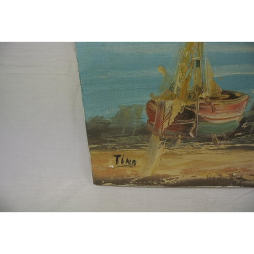 69 - Tino 'Riverside scene' oil on canvas 56x46cm signed