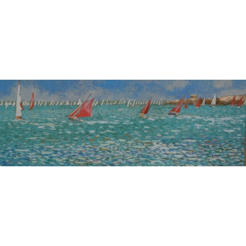 71 - Victor Richardson 'Red Sails, Howth' watercolour 13x35cm signed