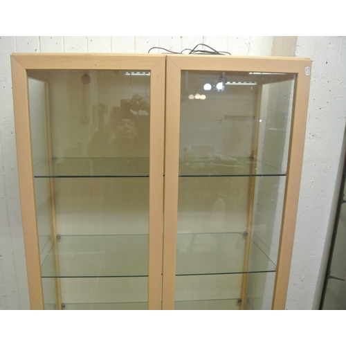 80 - Beech framed display cabinet with glass shelving & doors, & interior lighting