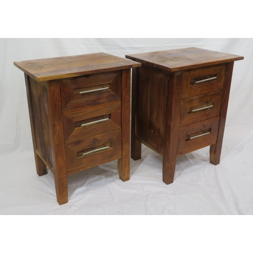 91 - Pair of Continental style small chests of three drawers each with chrome handles, on bracket feet