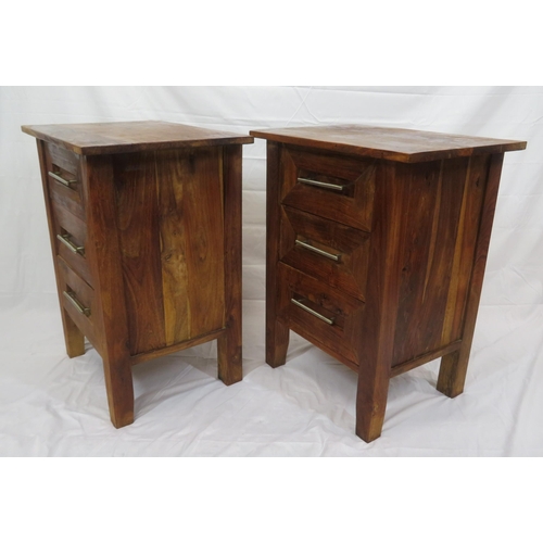 91 - Pair of Continental style small chests of three drawers each with chrome handles, on bracket feet