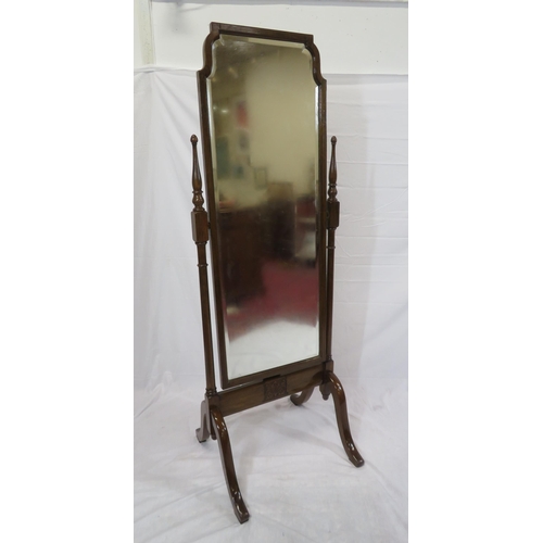 94 - Edwardian style bevelled glass mahogany framed cheval mirror with turned columns & shaped legs