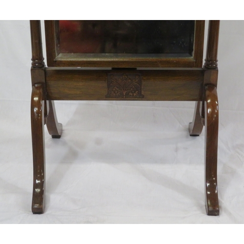 94 - Edwardian style bevelled glass mahogany framed cheval mirror with turned columns & shaped legs