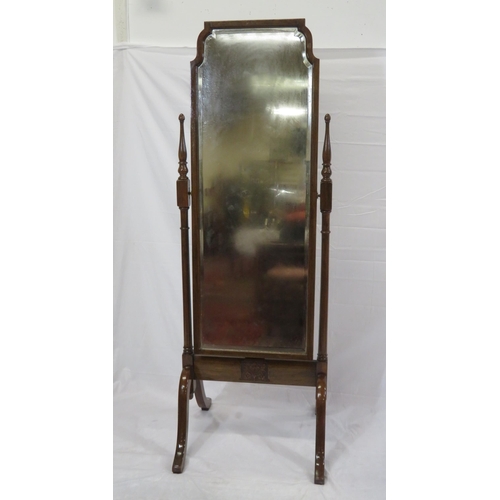 94 - Edwardian style bevelled glass mahogany framed cheval mirror with turned columns & shaped legs