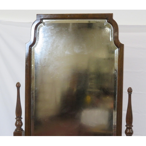 94 - Edwardian style bevelled glass mahogany framed cheval mirror with turned columns & shaped legs