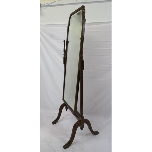 94 - Edwardian style bevelled glass mahogany framed cheval mirror with turned columns & shaped legs