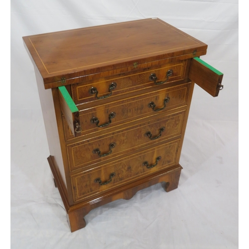 96 - Edwardian style inlaid yew bachelors chest with fold out top, pull-out supports, four drawers with b... 