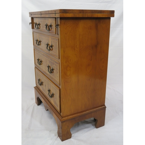 96 - Edwardian style inlaid yew bachelors chest with fold out top, pull-out supports, four drawers with b... 