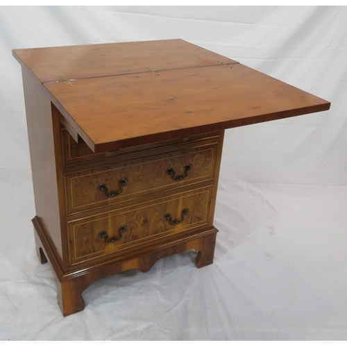 96 - Edwardian style inlaid yew bachelors chest with fold out top, pull-out supports, four drawers with b... 