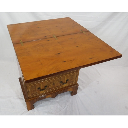 96 - Edwardian style inlaid yew bachelors chest with fold out top, pull-out supports, four drawers with b... 