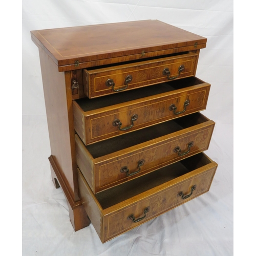 96 - Edwardian style inlaid yew bachelors chest with fold out top, pull-out supports, four drawers with b... 