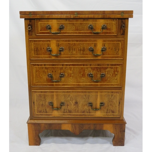 96 - Edwardian style inlaid yew bachelors chest with fold out top, pull-out supports, four drawers with b... 