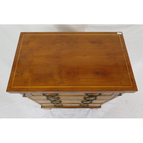 96 - Edwardian style inlaid yew bachelors chest with fold out top, pull-out supports, four drawers with b... 