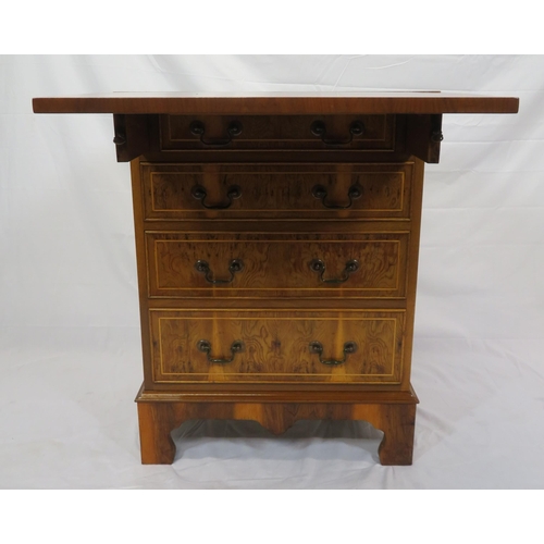 96 - Edwardian style inlaid yew bachelors chest with fold out top, pull-out supports, four drawers with b... 