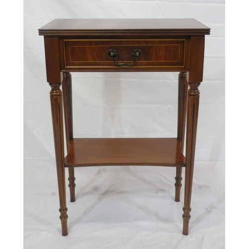 99 - Edwardian design inlaid mahogany two tier hall or side table with frieze drawer, drop handle, turned... 