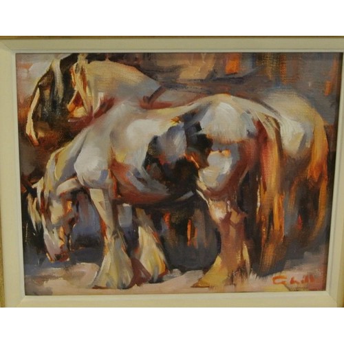 58 - Irish school 'Clydesdales' oil on board 20x24 signed