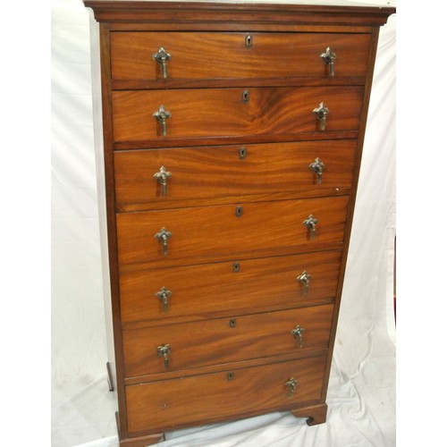 165 - Edwardian style mahogany tallboy chest of six drawers with brass drop handles, on bracket feet