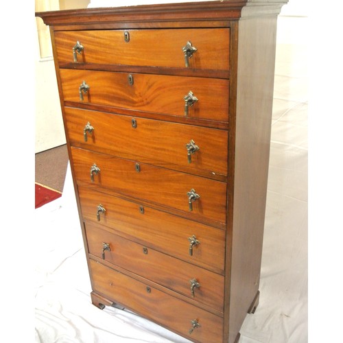 165 - Edwardian style mahogany tallboy chest of six drawers with brass drop handles, on bracket feet