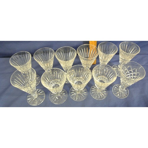 223 - Mixed set of Waterford Crystal vase shaped wine glasses with faceted & strawberry diamond decoration... 