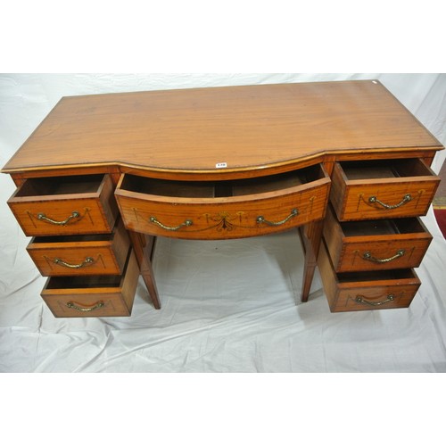 170 - Edwardian 'Tottenham Court Road' inlaid & crossbanded bow fronted mahogany desk with foliate & strin... 