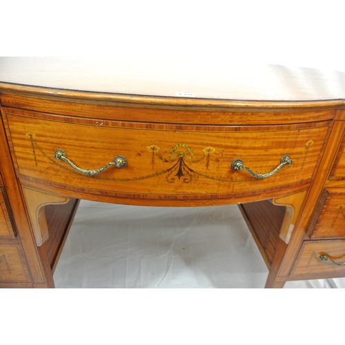 170 - Edwardian 'Tottenham Court Road' inlaid & crossbanded bow fronted mahogany desk with foliate & strin... 