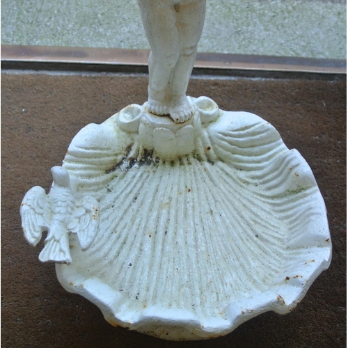 226 - Cast iron shell shaped bird bath with cherub & bird decoration