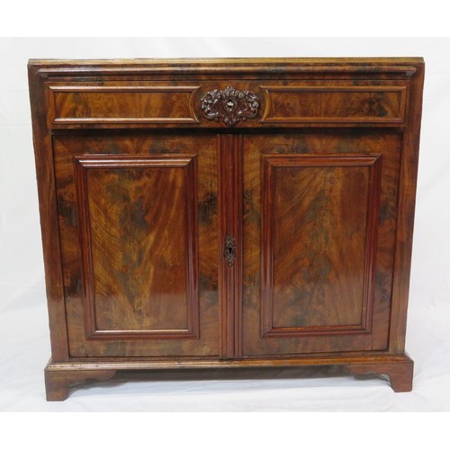 290 - Dutch inlaid walnut and mahogany cabinet with frieze drawer, foliate carved front, panelled doors an... 