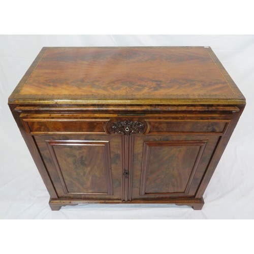 290 - Dutch inlaid walnut and mahogany cabinet with frieze drawer, foliate carved front, panelled doors an... 