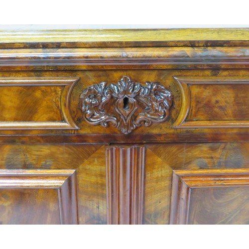 290 - Dutch inlaid walnut and mahogany cabinet with frieze drawer, foliate carved front, panelled doors an... 