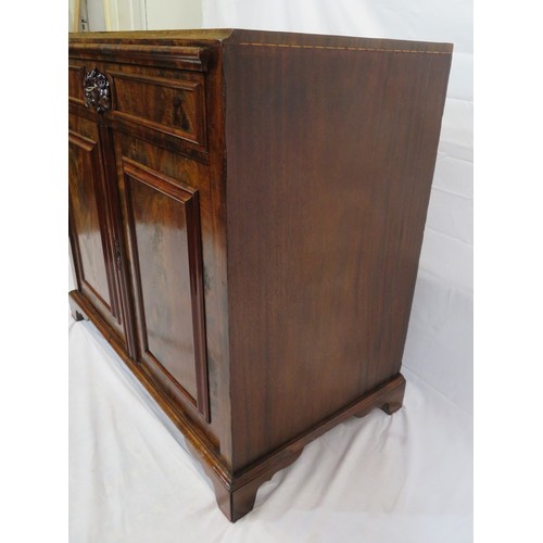 290 - Dutch inlaid walnut and mahogany cabinet with frieze drawer, foliate carved front, panelled doors an... 