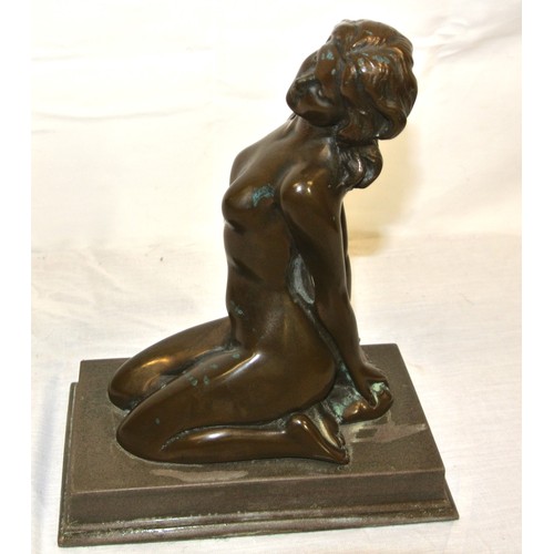 332 - Bronze figure 'Kneeling Lady' on oblong baze