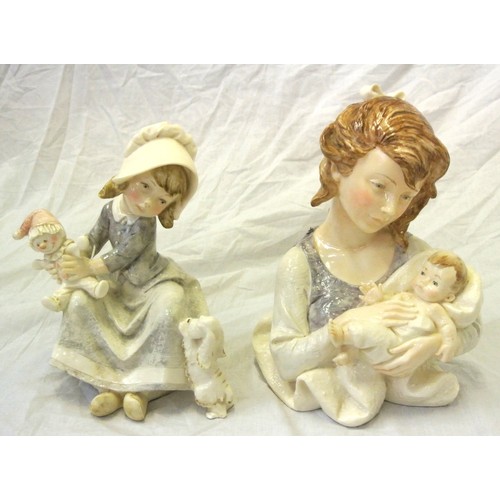 157 - Pair of Santini Italian porcelain figures of Mother with child & Girl with dog & puppy