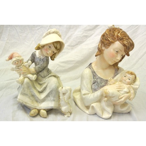 157 - Pair of Santini Italian porcelain figures of Mother with child & Girl with dog & puppy