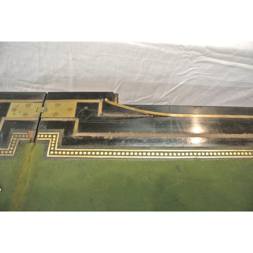 160 - French Empire style ebonised card table with fold-over top, brass inlay, 'dog-ear' candle corners, r... 