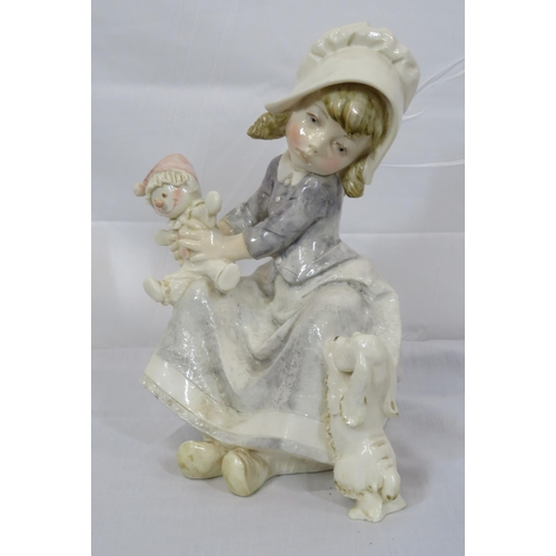 157 - Pair of Santini Italian porcelain figures of Mother with child & Girl with dog & puppy