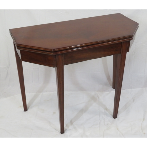 205 - Edwardian mahogany hexagonal shaped tea table with fold-over top, pull-out gateleg support, angled c... 